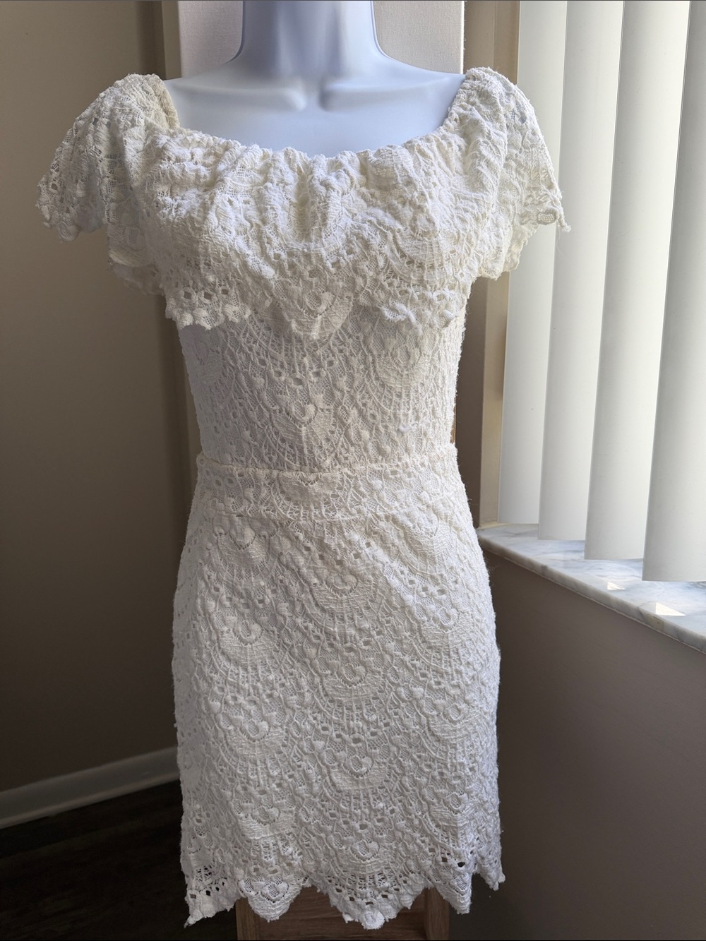 Nightcap Cream Lace One-Shoulder Ruffle Dress